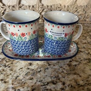 NEW Polish Pottery Mugs & Tray